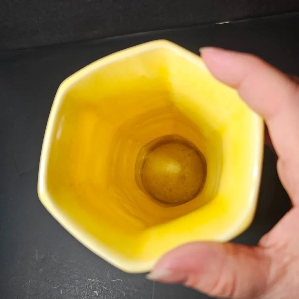 Vtg Handpainted Czech Pottery Vase, Yellow Orange Red Flower 8 x 4 in Art Deco